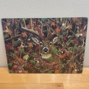 Whitetail Bucks Glass Cutting Board, 12”x16” Tempered Glass Deer Hunting